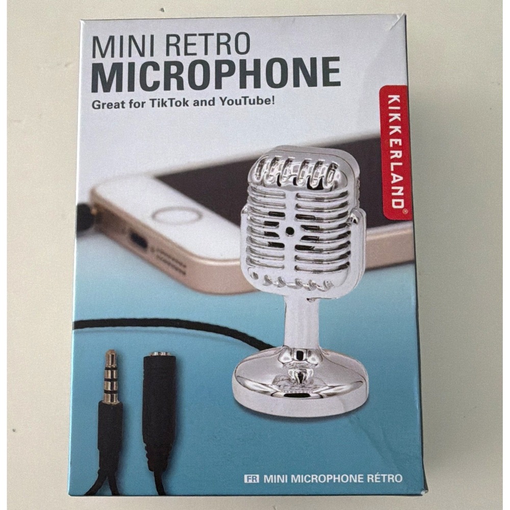 Kikkerland Mini Retro Desktop Microphone, Wired 3.5mm (1/8 in) TRS, Silver